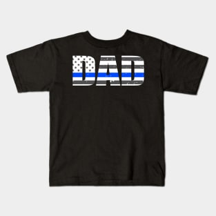 Police Dad Thin Blue Line American Flag Kids T-Shirt